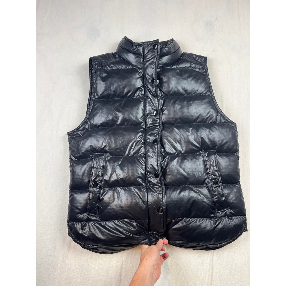 J.Crew Womens Black Shiny Puffer Vest Down Fill Ripstop Quilted Jacket Medium